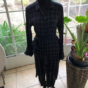 PLAID MAXI SHIRT DRESS WITH Belt Tie